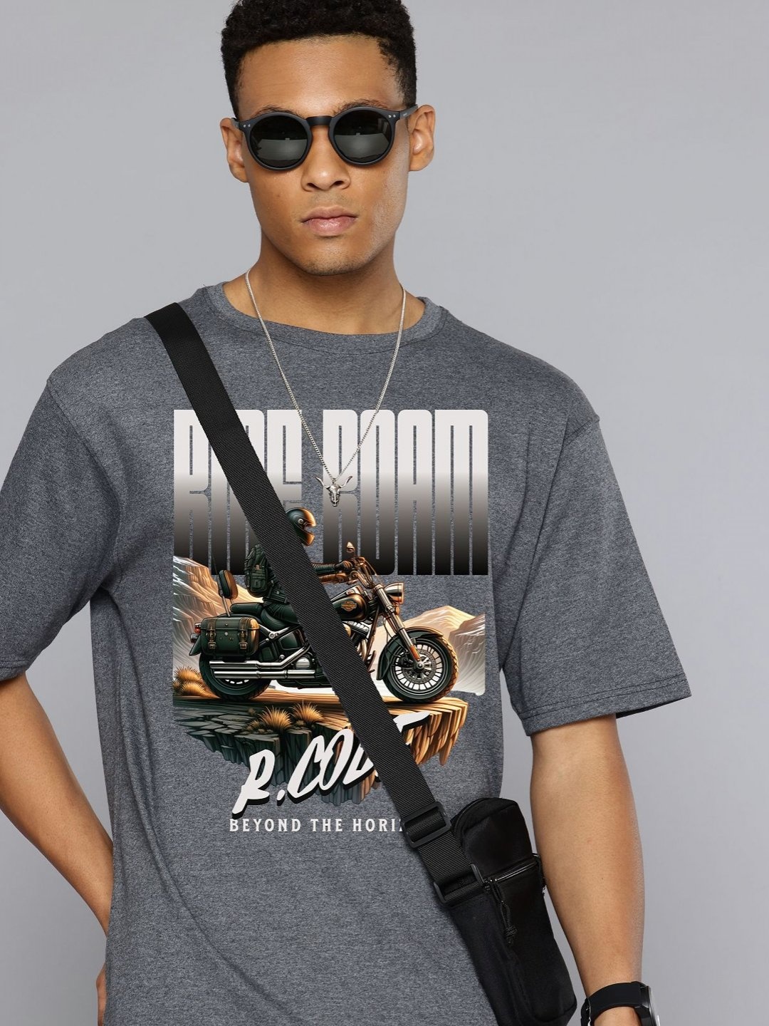 

R.Code by The Roadster Life Co. Men Printed T-shirt, Grey