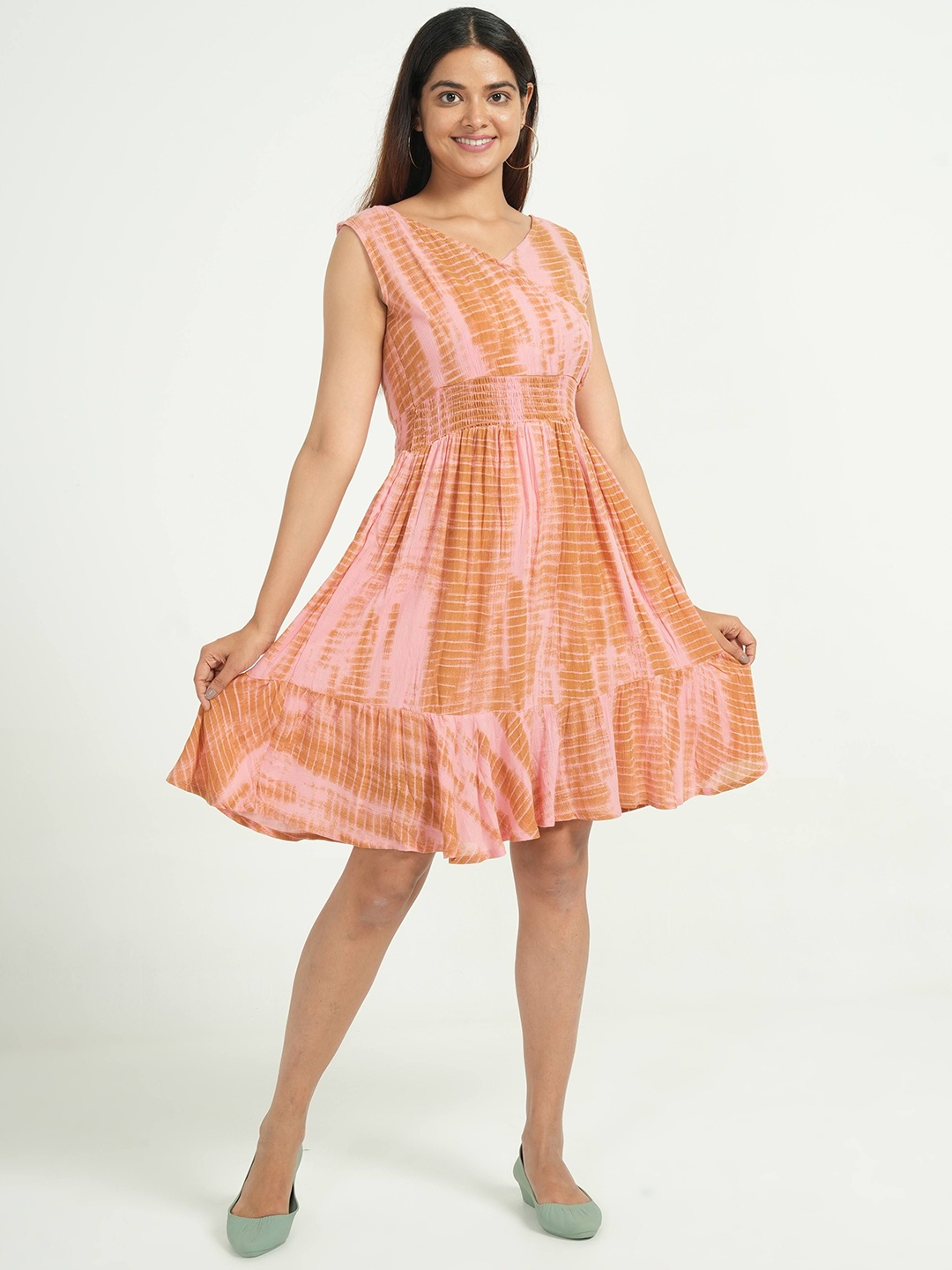 

URBAN POCHE Tie and Dye Print Fit & Flare Dress, Pink