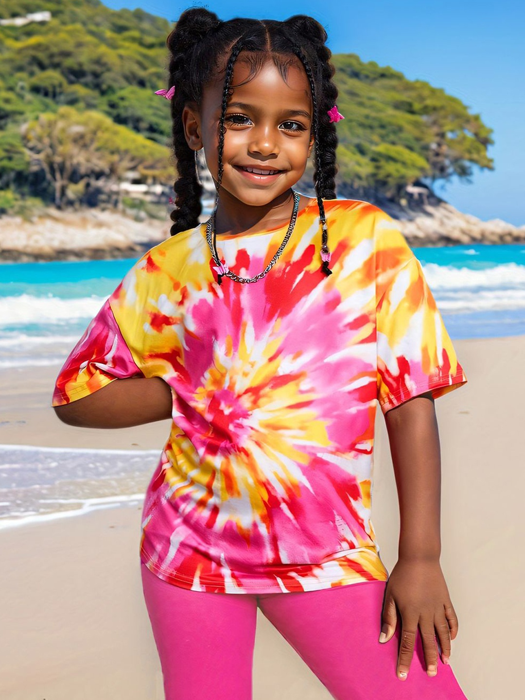 

YK Girls Tie-Dye T-shirt with Leggings Clothing Set, Pink