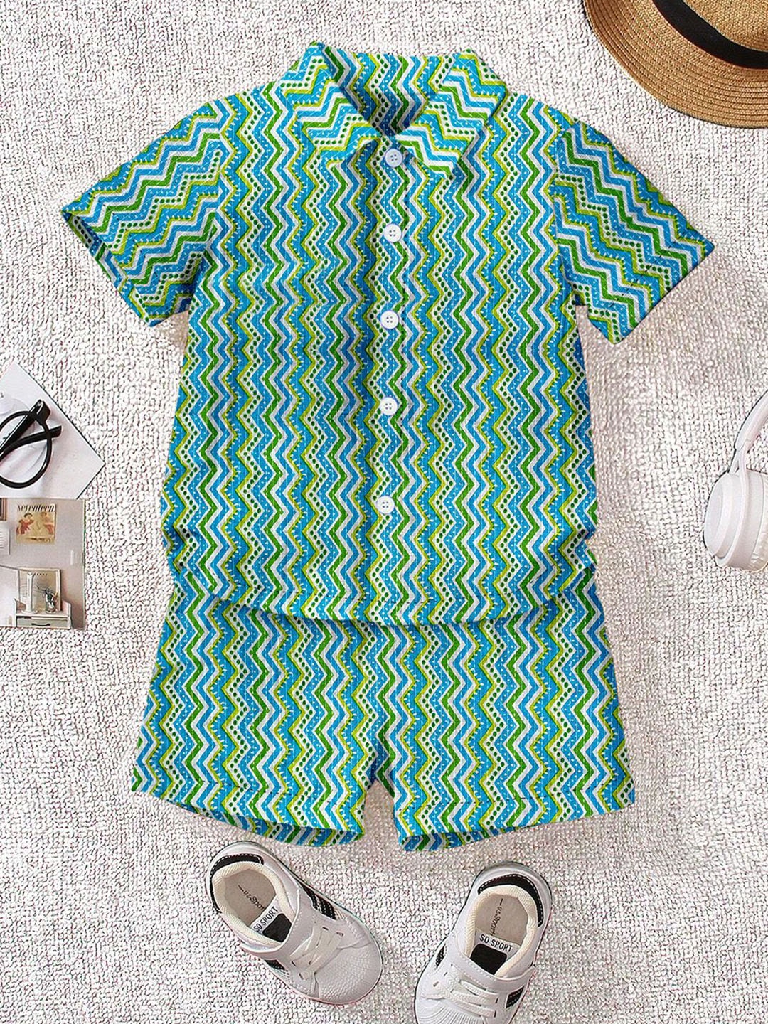 

YK Boys Printed Shirt with Shorts, Blue