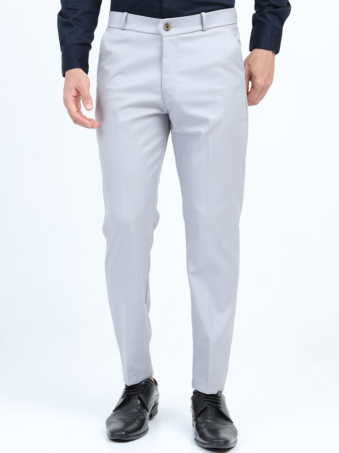 

U.S. PITCHERS Men Smart Tapered Fit Low-Rise Trousers, Grey