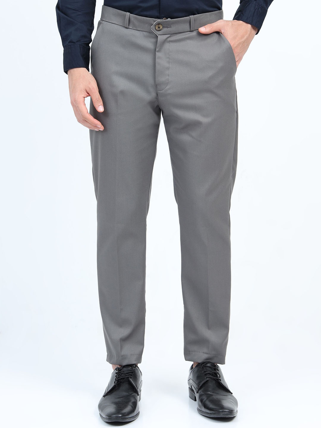 

U.S. PITCHERS Men Smart Tapered Fit Low-Rise Trousers, Grey
