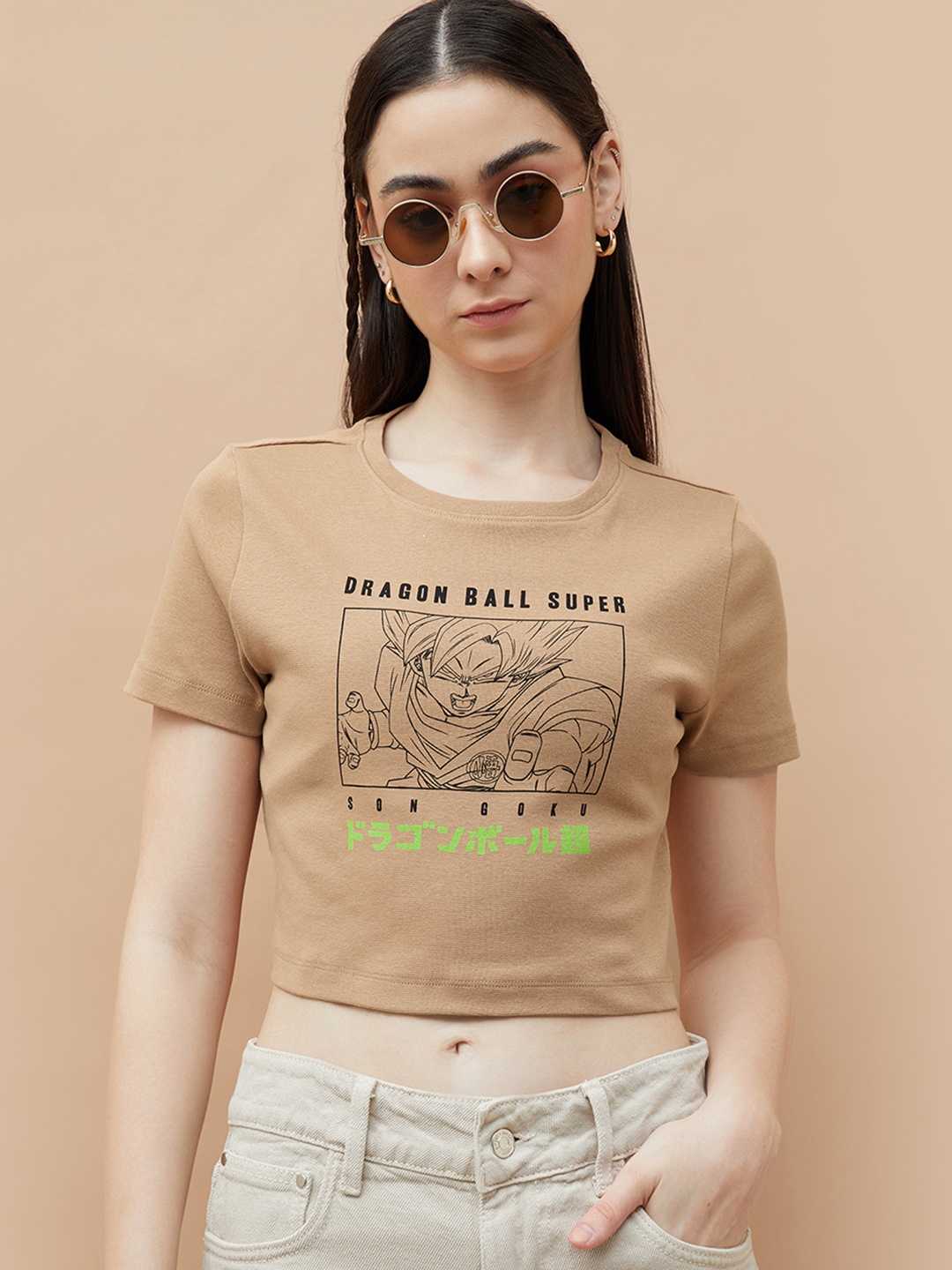 

Ginger by Lifestyle Women Dragon Ball-Z Printed T Shirt, Beige