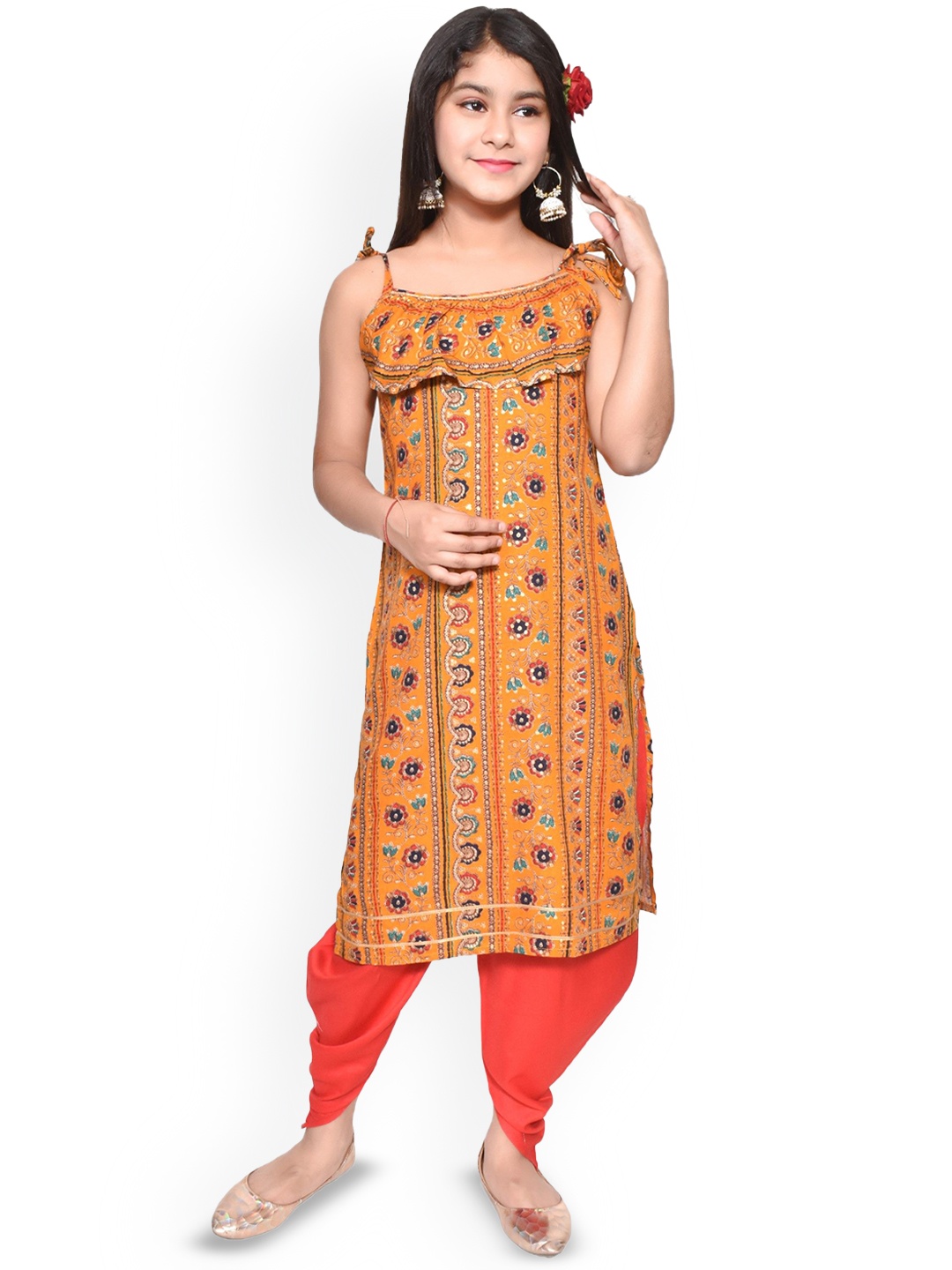 

Kidotsav Girls Floral Printed Regular Kurta with Dhoti Pants, Yellow
