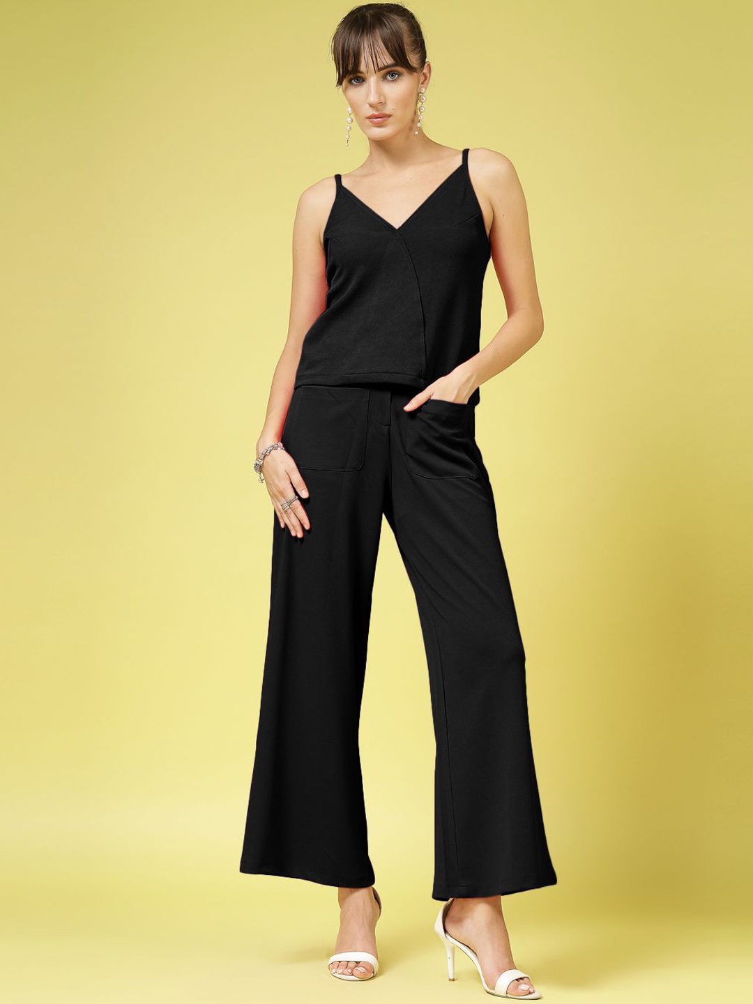 

DressBerry V-Neck Top With Trousers Co-Ords, Black