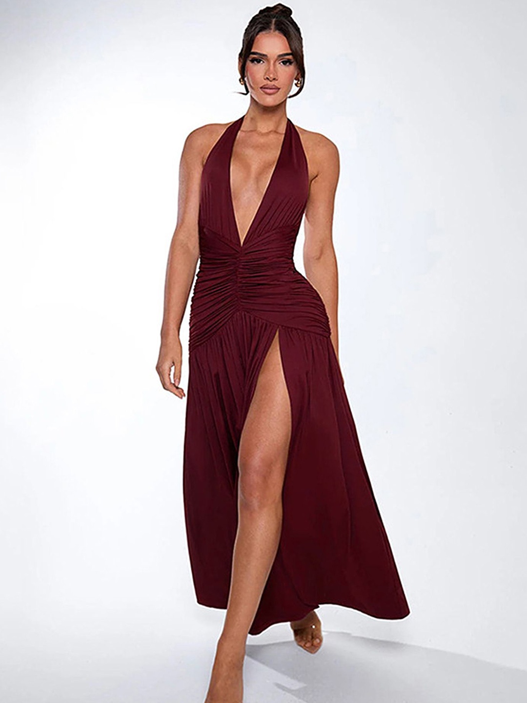 

LULU & SKY Halter Neck Maxi Dress, Maroon