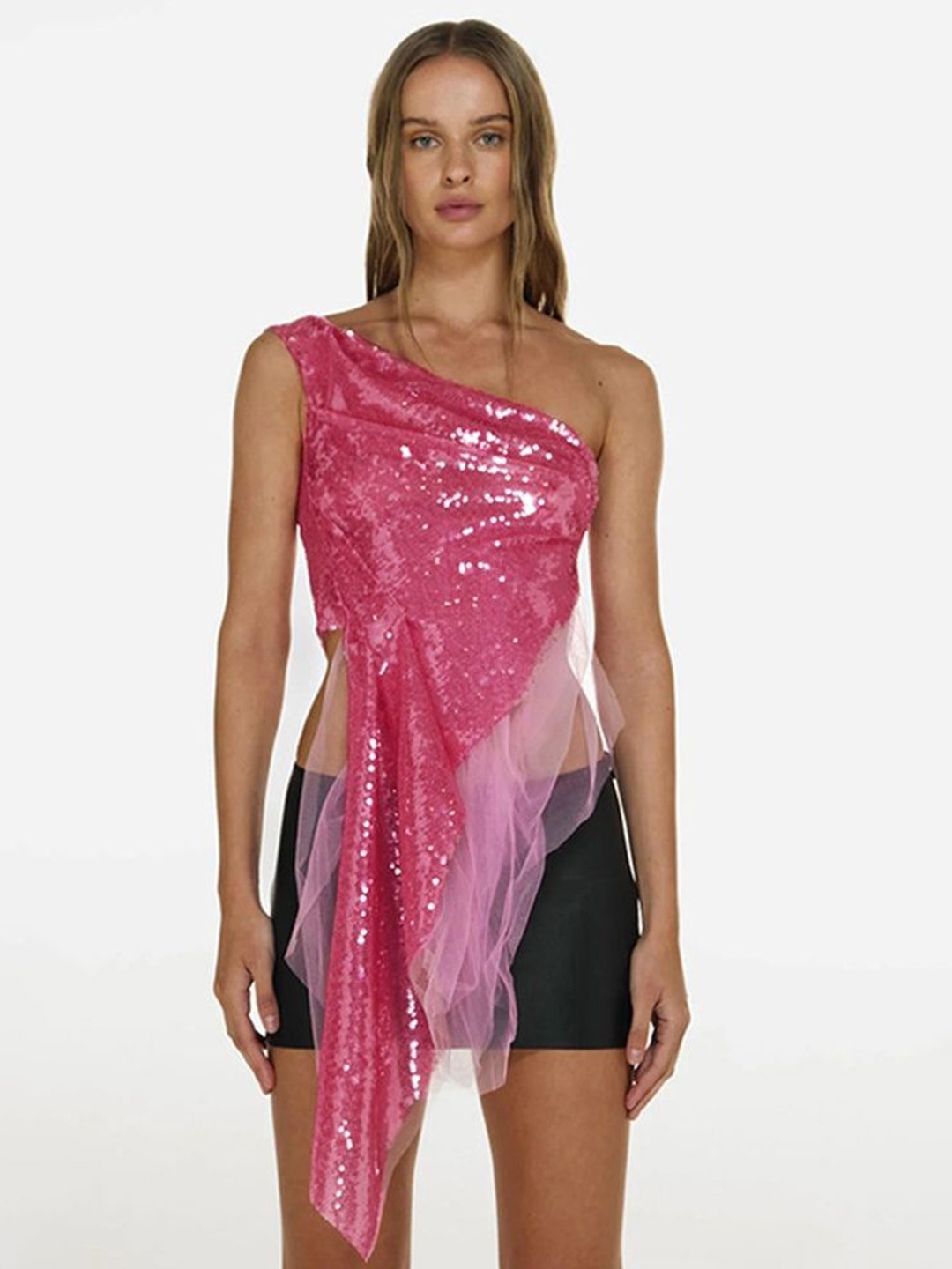 

LULU & SKY Floral Print One Shoulder Top, Pink