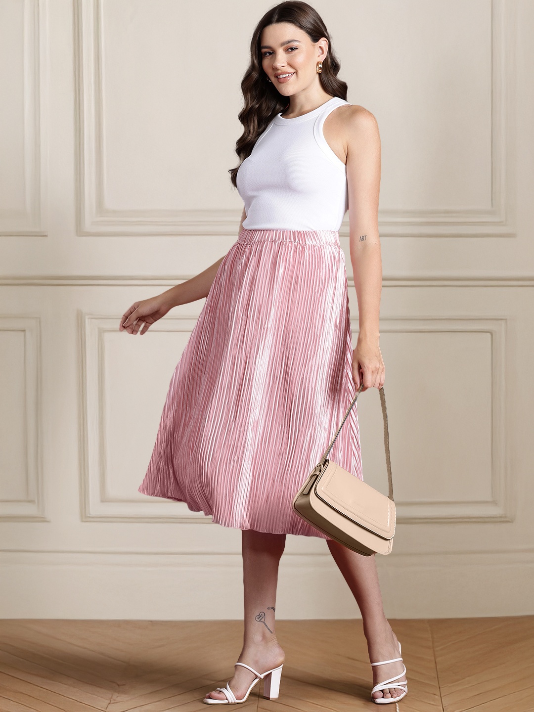 

all about you Accordion Pleated A-Line Skirt, Pink