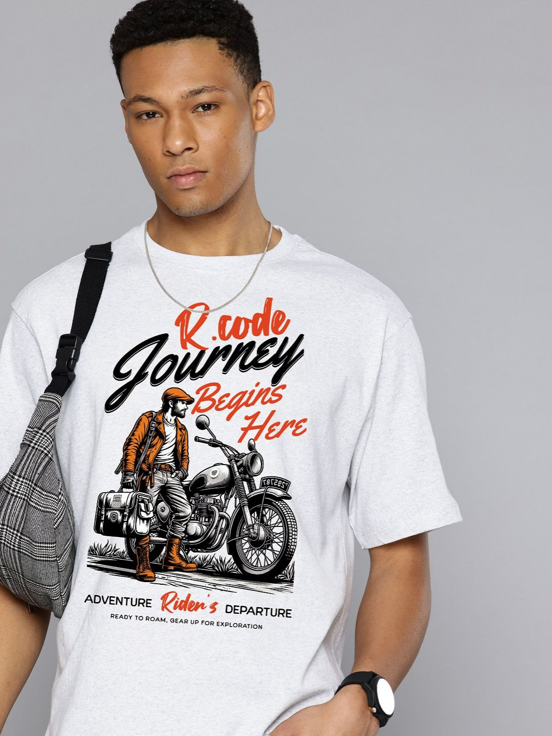 

R.Code by The Roadster Life Co. Men Printed T-shirt, Silver