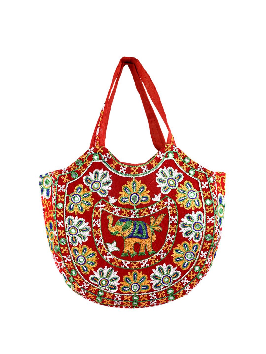 

Kuber Industries Floral Printed Shopper Tote Bag with Applique, Red