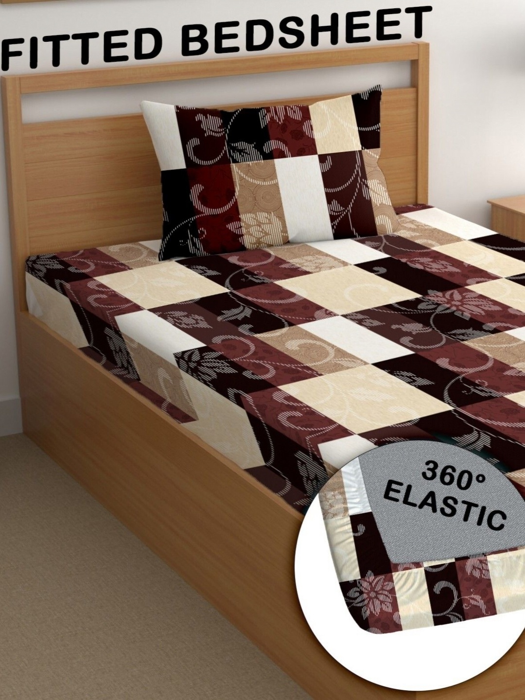 

CG HOMES Multicoloured 180 TC Single Bedsheet with 1 Pillow Covers, Brown