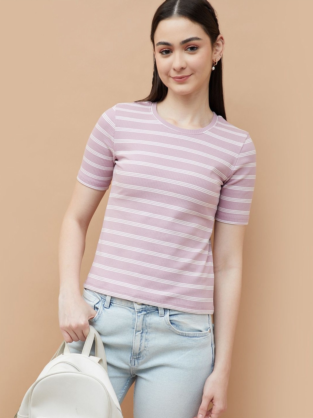 

Fame Forever by Lifestyle Women Striped Pockets T-shirt, Pink