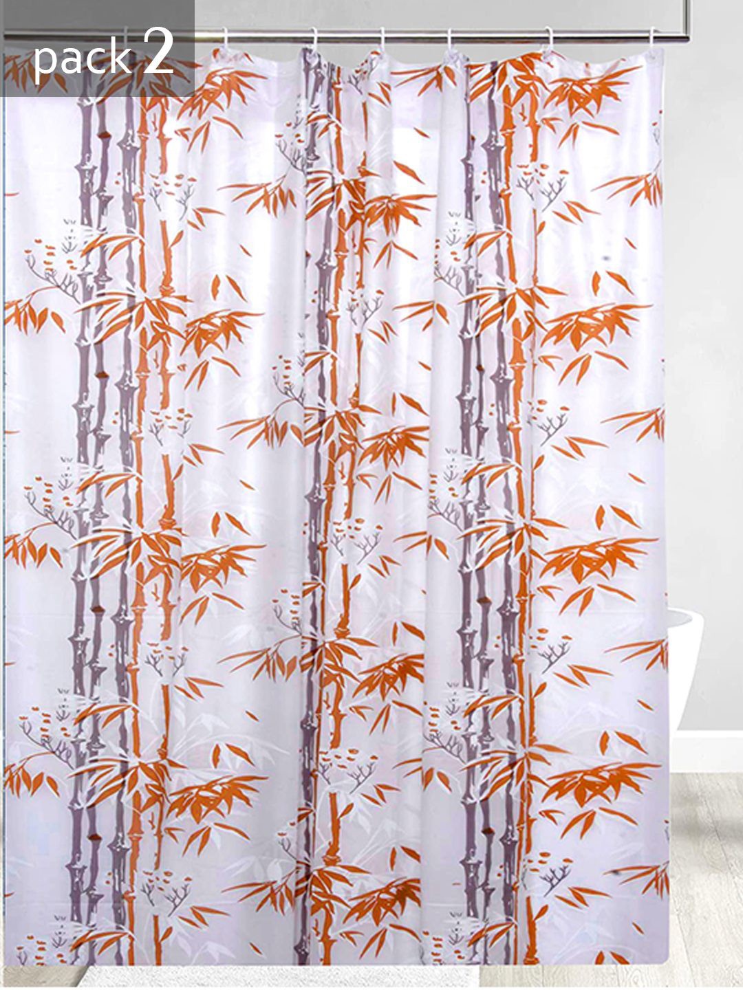 

Kuber Industries 2-Pcs Orange & White Leaf Print ShowerCurtains