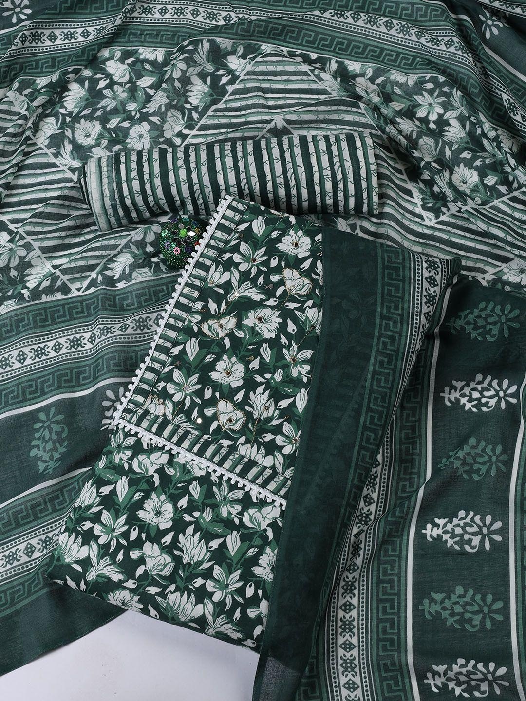 

Meena Bazaar Printed Unstitched Dress Material, Green