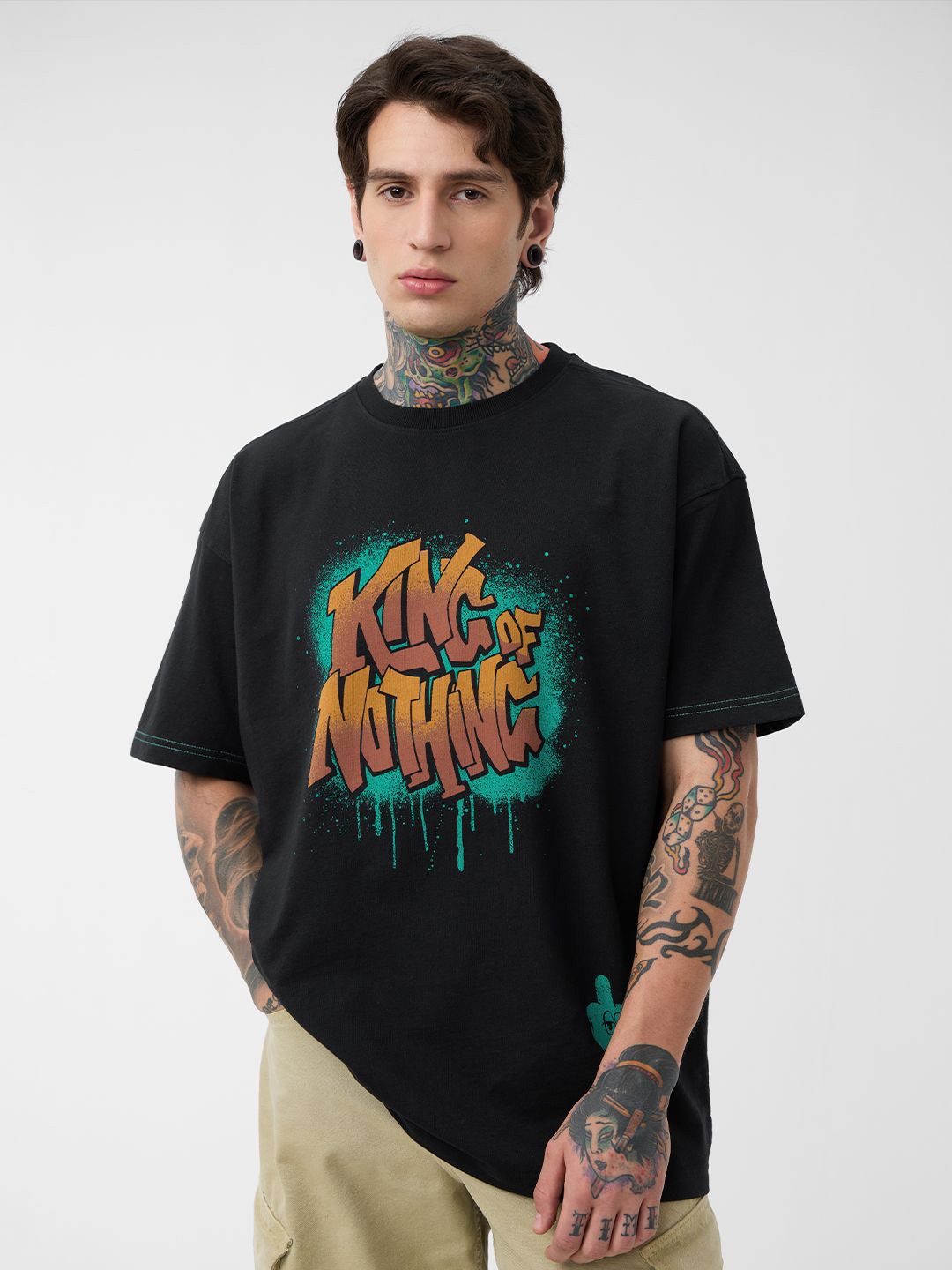 

The Souled Store Men Printed Oversized T-shirt, Black