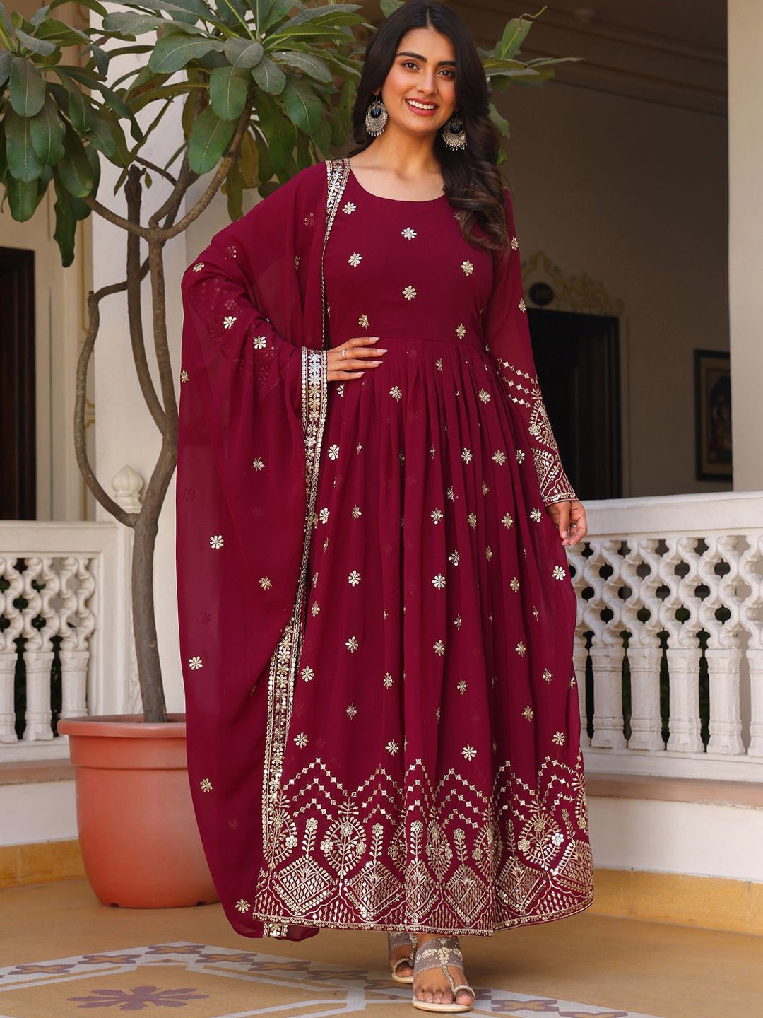 

Ethnic Yard Women Embroidered Regular Sequinned Kurta with Pyjamas & With Dupatta, Purple