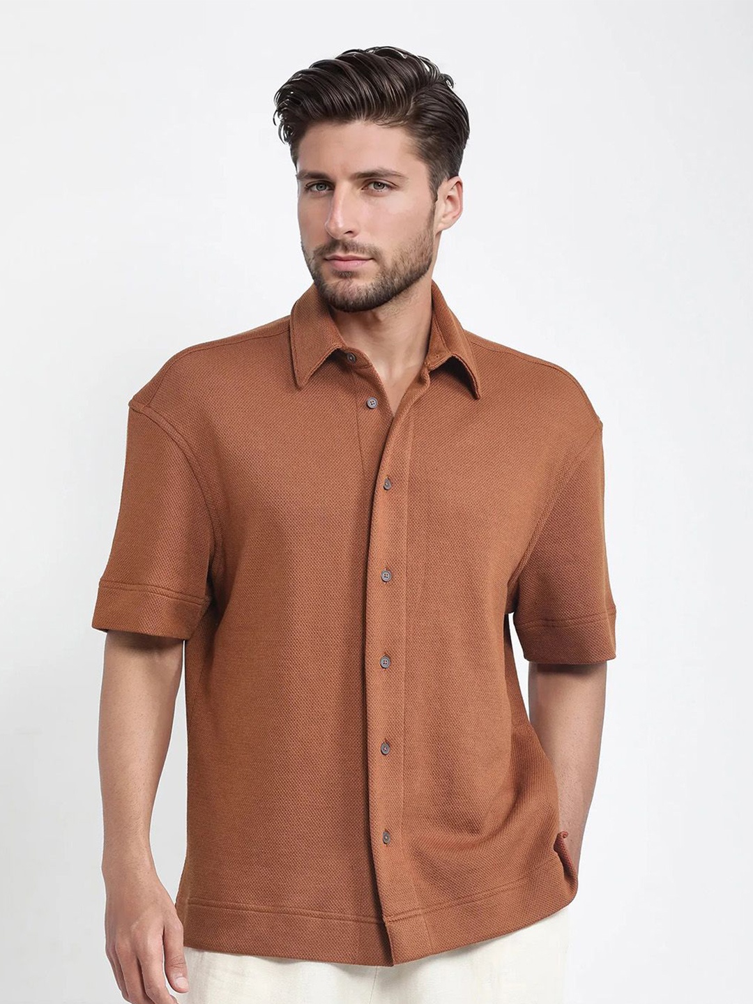

RARE RABBIT Men Comfort Boxy Opaque Casual Shirt, Rust