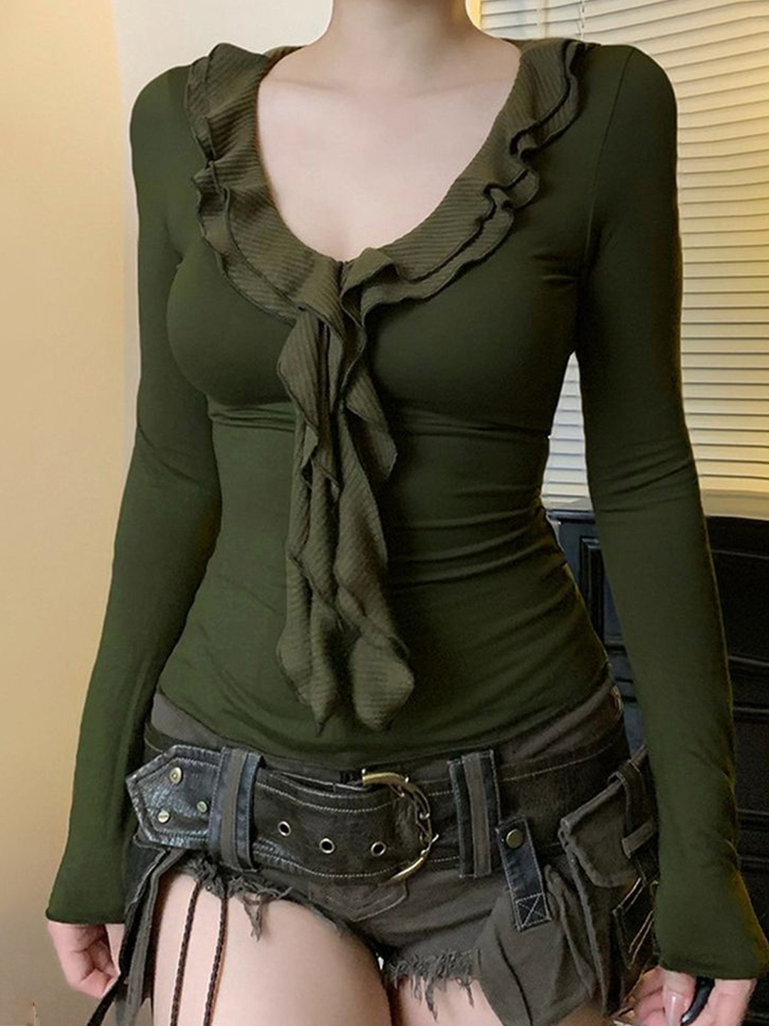 

LULU & SKY Tie-Up Neck Top, Green