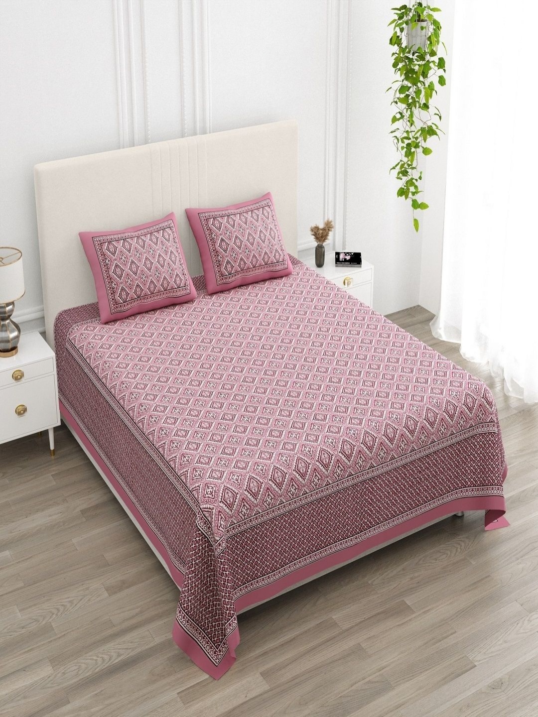 

CHICERY Multicoloured Floral 210 TC King Bedsheet with 2 Pillow Covers, Pink