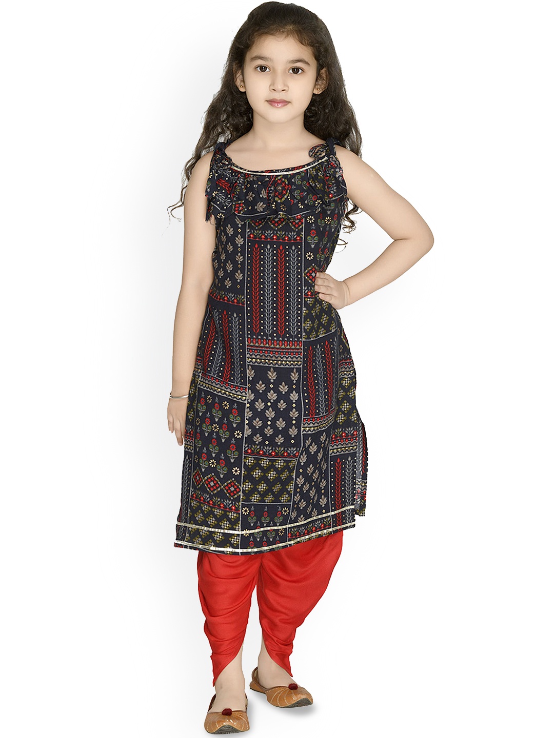 

Kidotsav Girls Floral Printed Regular Kurti with Dhoti Pants, Blue
