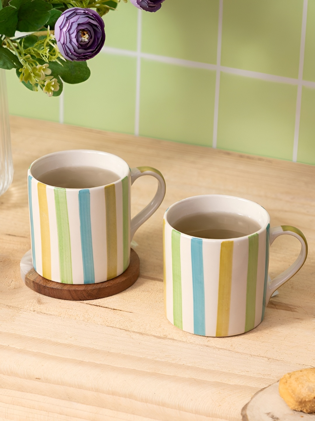 

haus & kinder Blue & Green Printed Ceramic Glossy Fashion Set of Cups and Mugs