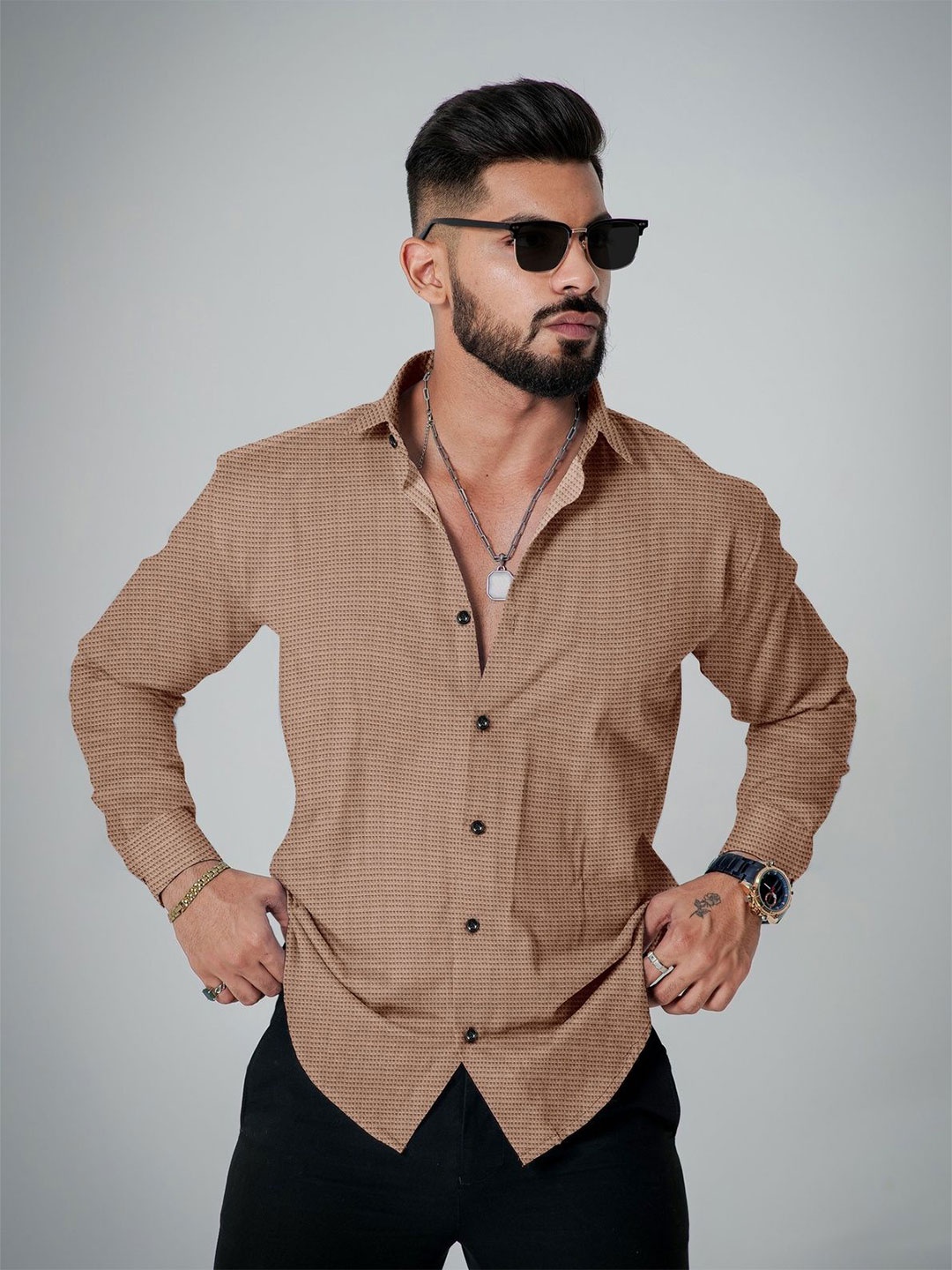 

KHUSHI CREATION Men Original Opaque Casual Shirt, Brown