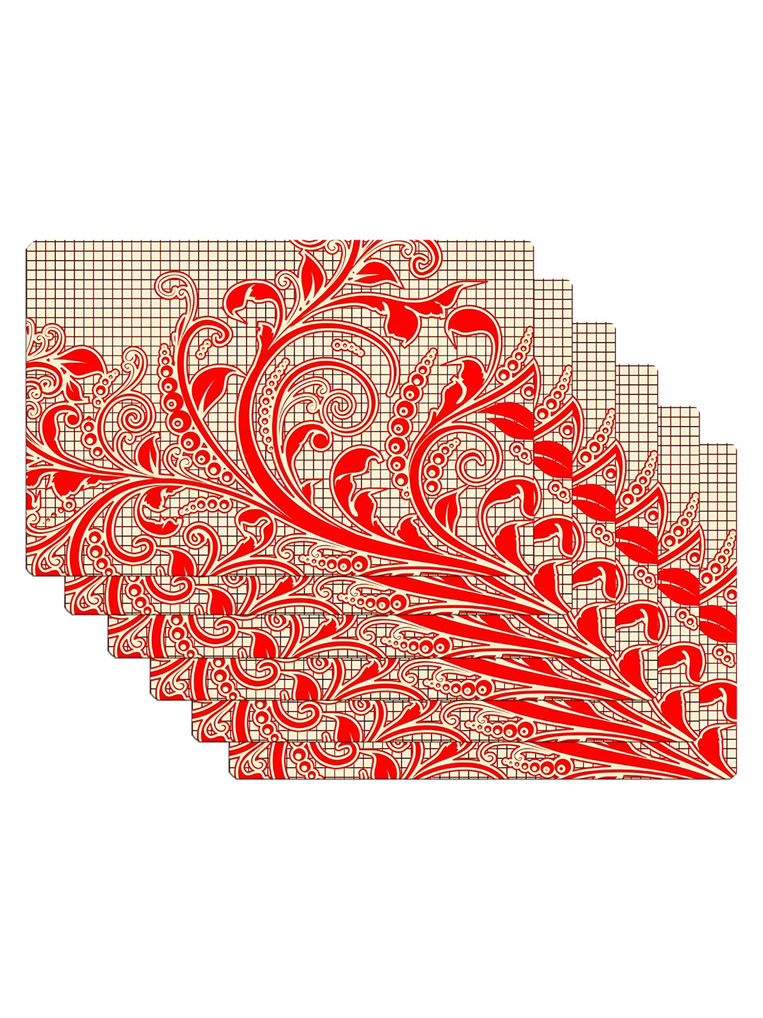 

Kuber Industries 6-Pcs Beige & Red Printed Fridge Mat