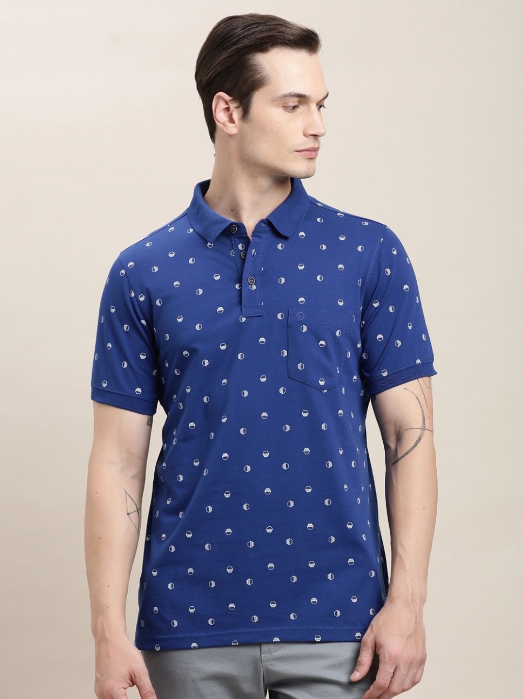 

Turtle Men Printed Polo Collar Slim Fit T-shirt, Blue