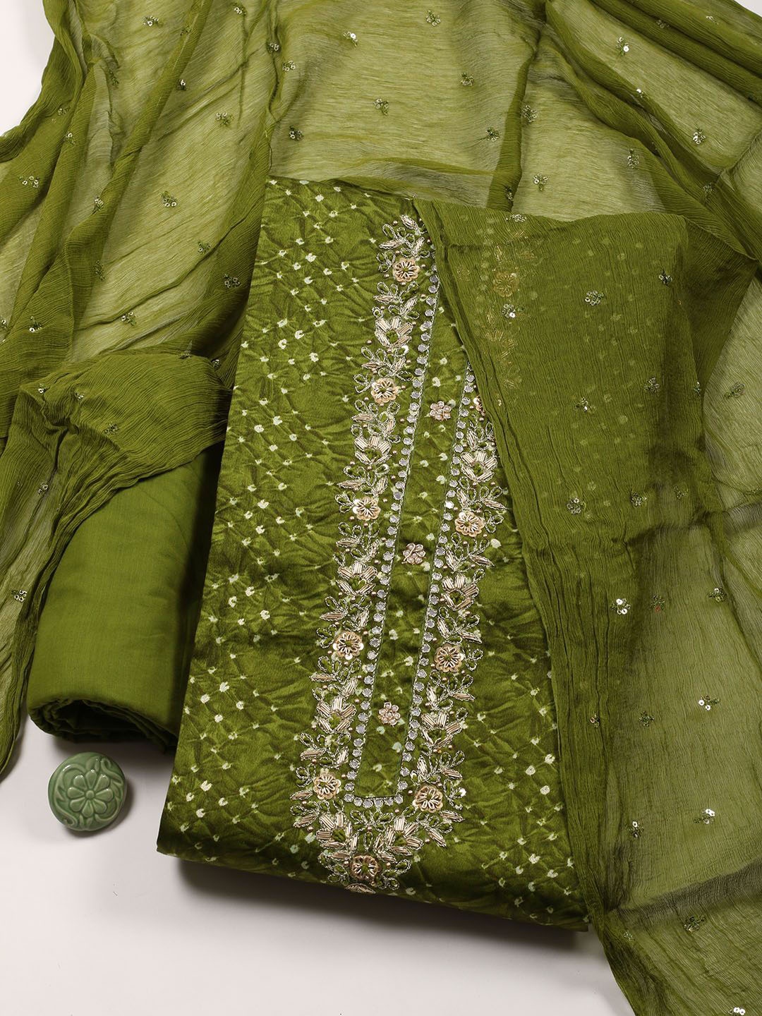 

Meena Bazaar Printed Unstitched Dress Material, Green