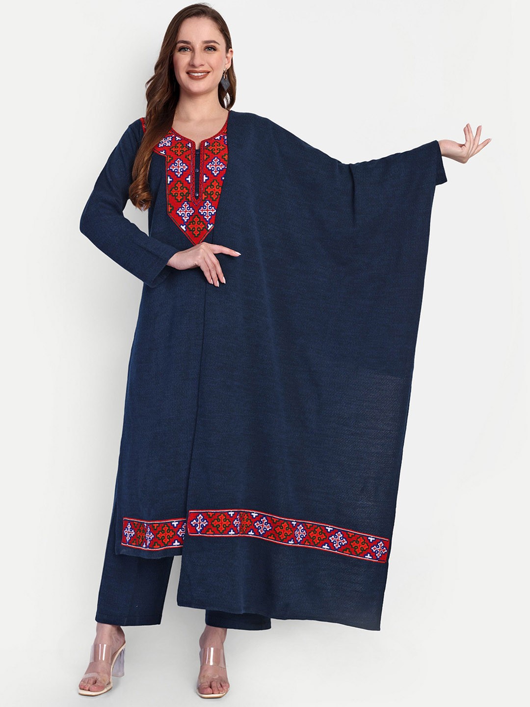 

HAUTEMODA Women Pure Wool Kurta with Palazzos &, Navy blue