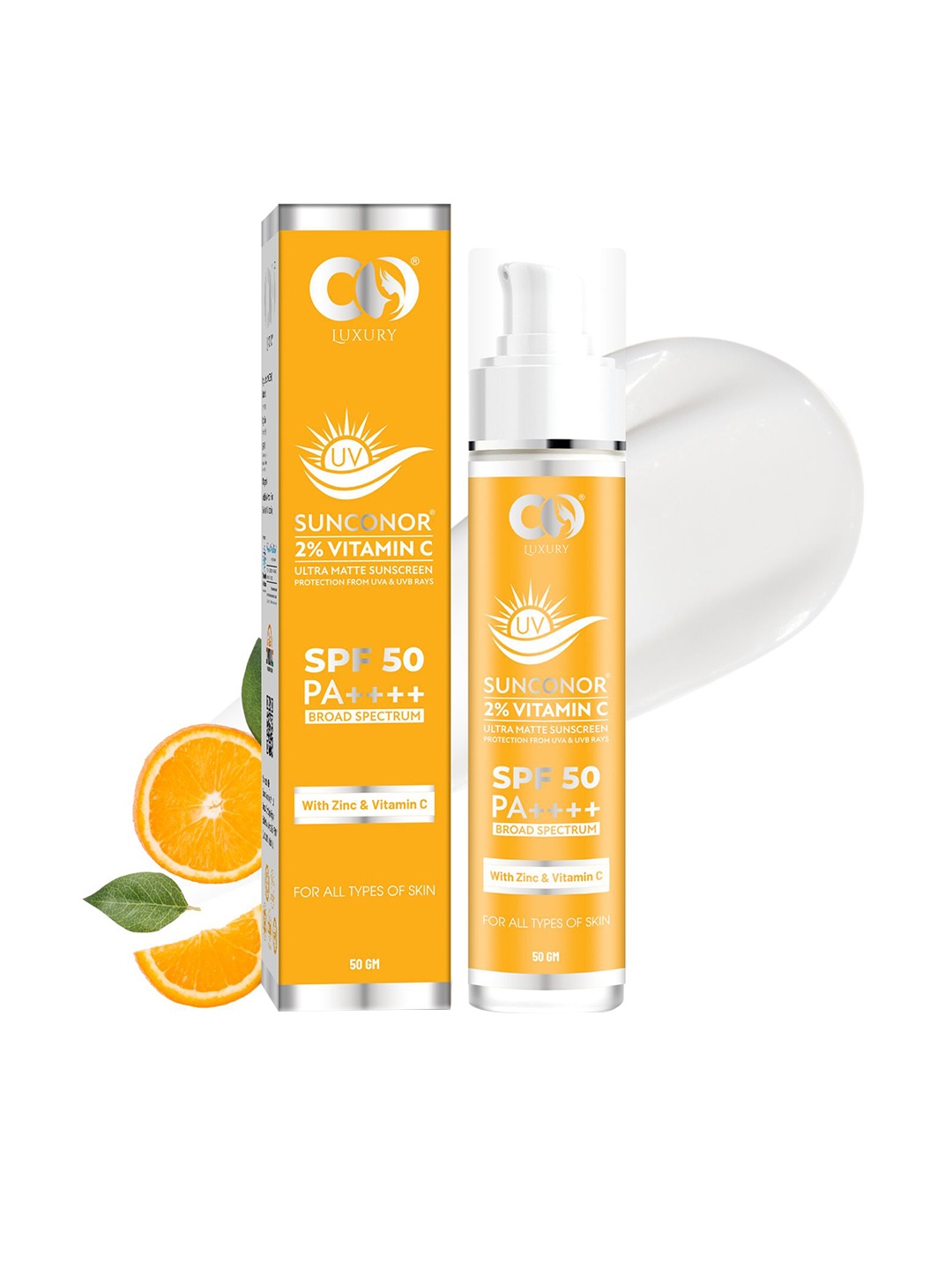 

CO LUXURY Sunconor 2% Vitamin C Ultra Matte Sunscreen Gel With SPF 50 PA ++++ - 50 g, Orange