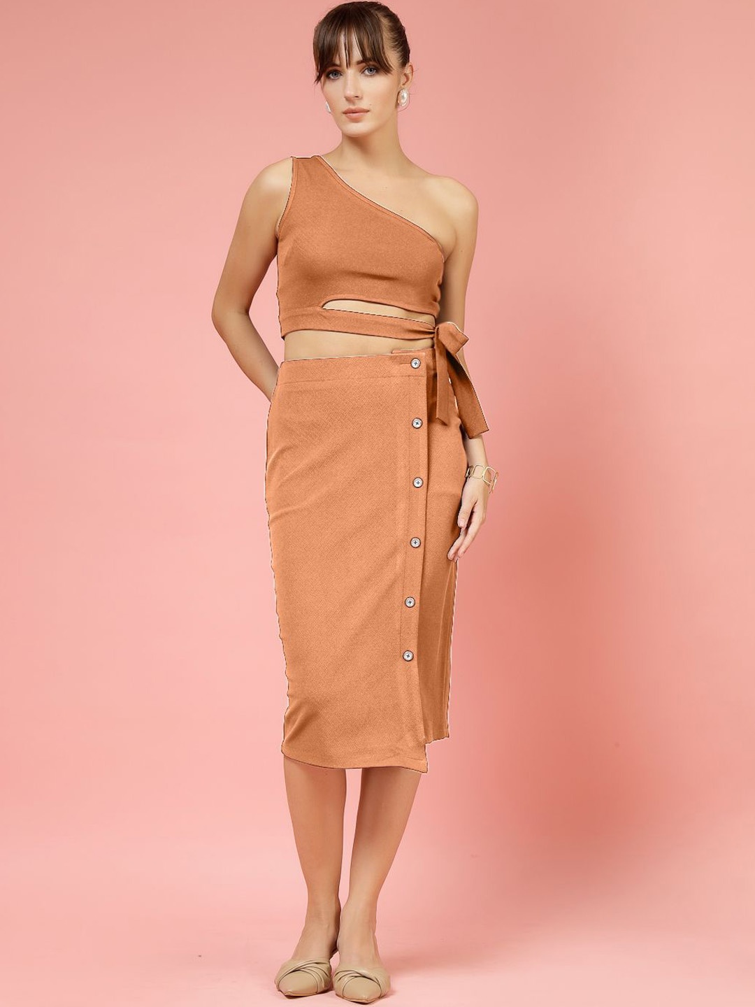 

DressBerry One Shoulder Crop Top & Pencil Skirt Co-Ord Set, Orange