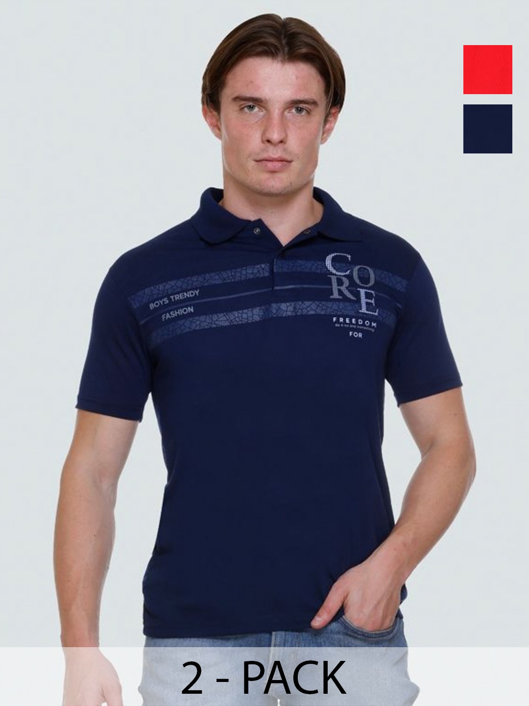 

Yoorix Men 2 Polo Collar T-shirt, Blue