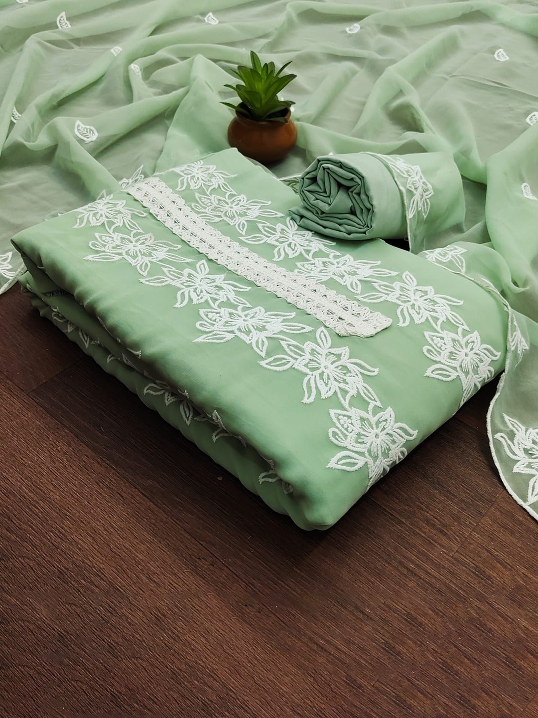 

BlissFlair Unstitched Dress Material, Green