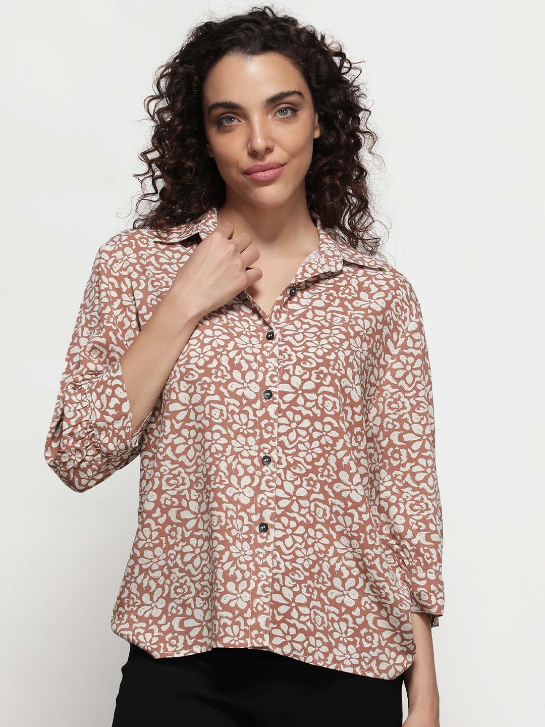 

IDK Floral Print Crepe Shirt Style Top, Coral