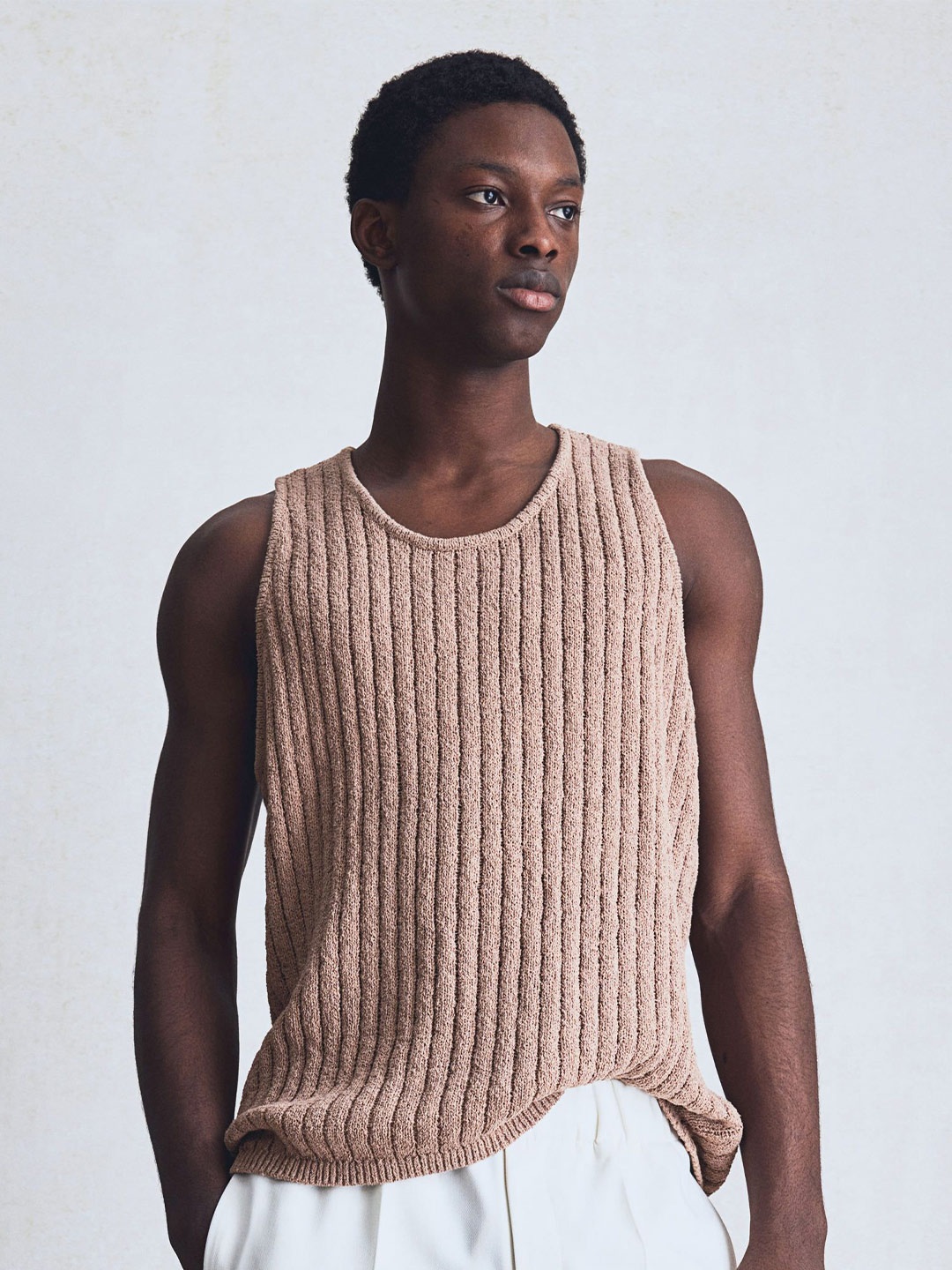 

H&M Regular Fit Rib-Knit Vest Top, Beige