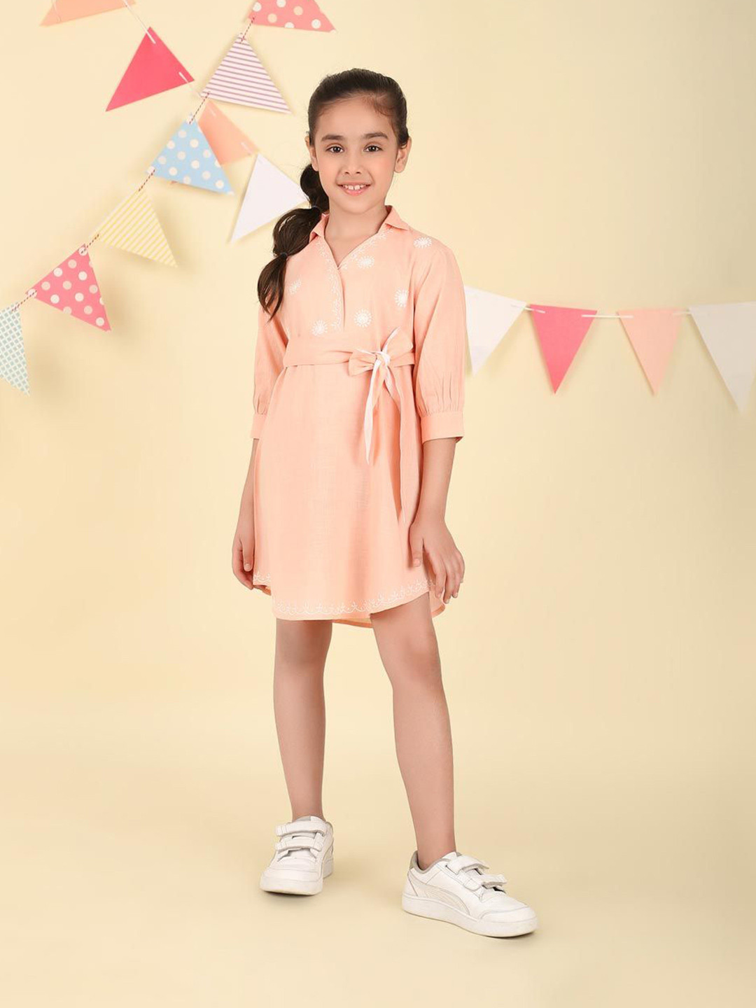 

Fabindia Embroidered A-Line Dress, Orange