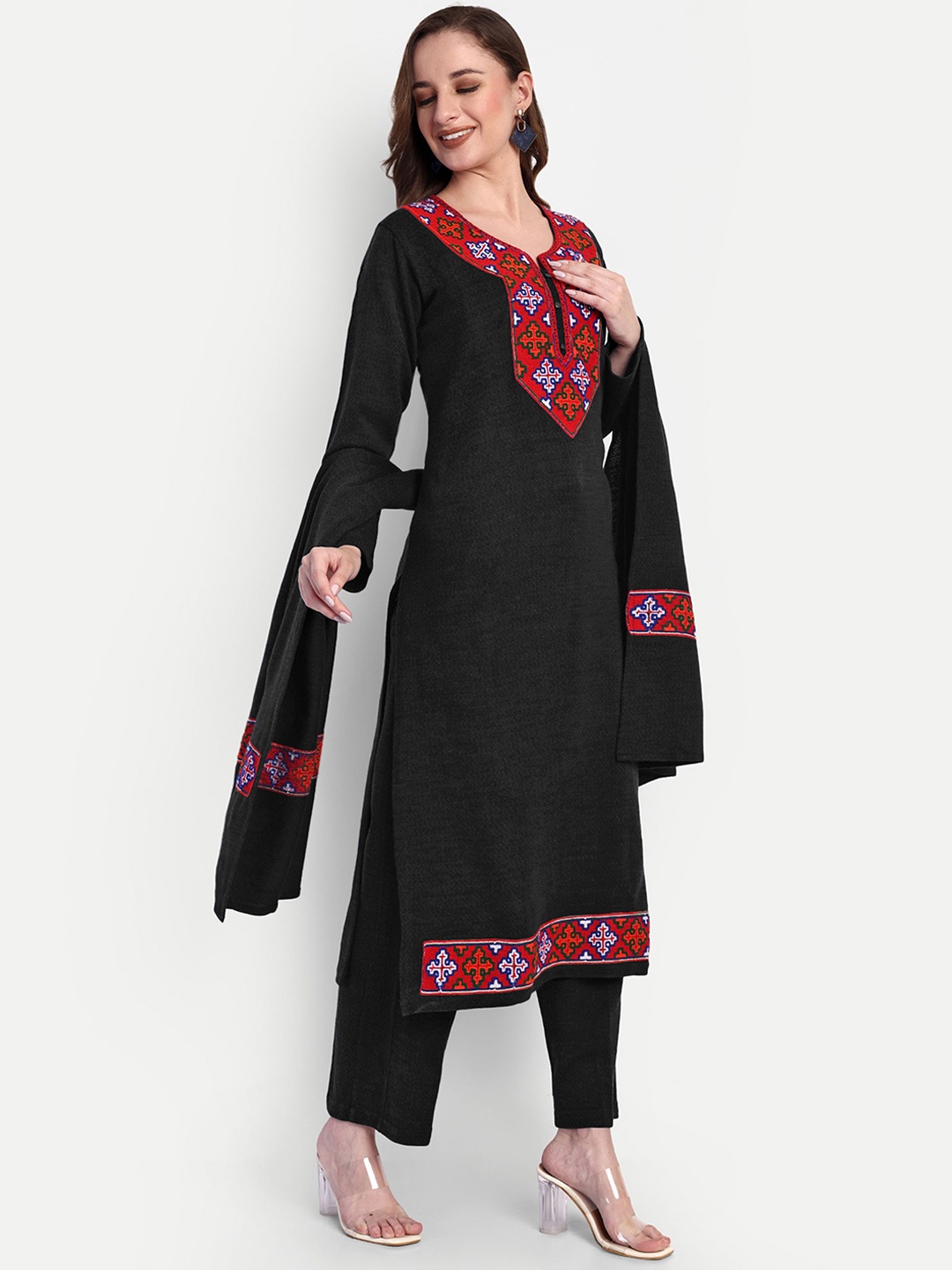 

HAUTEMODA Women Pure Wool Kurta with Palazzos &, Black