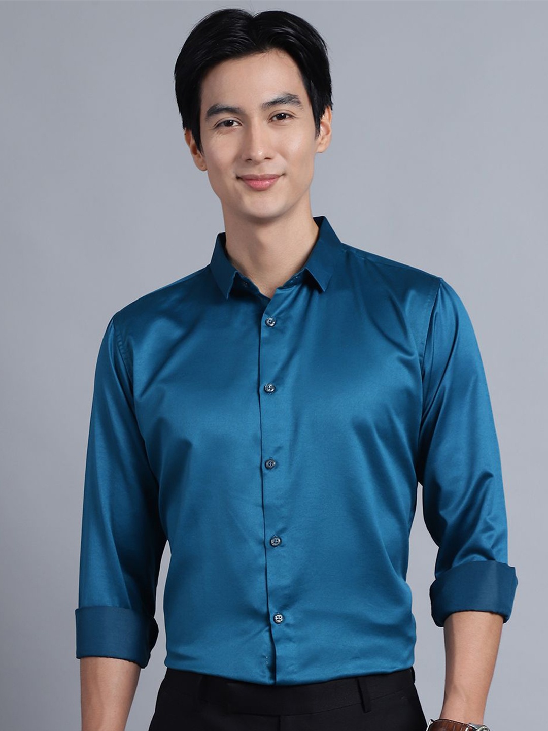 

Majestic Man Men Club Slim Fit Opaque Formal Shirt, Teal