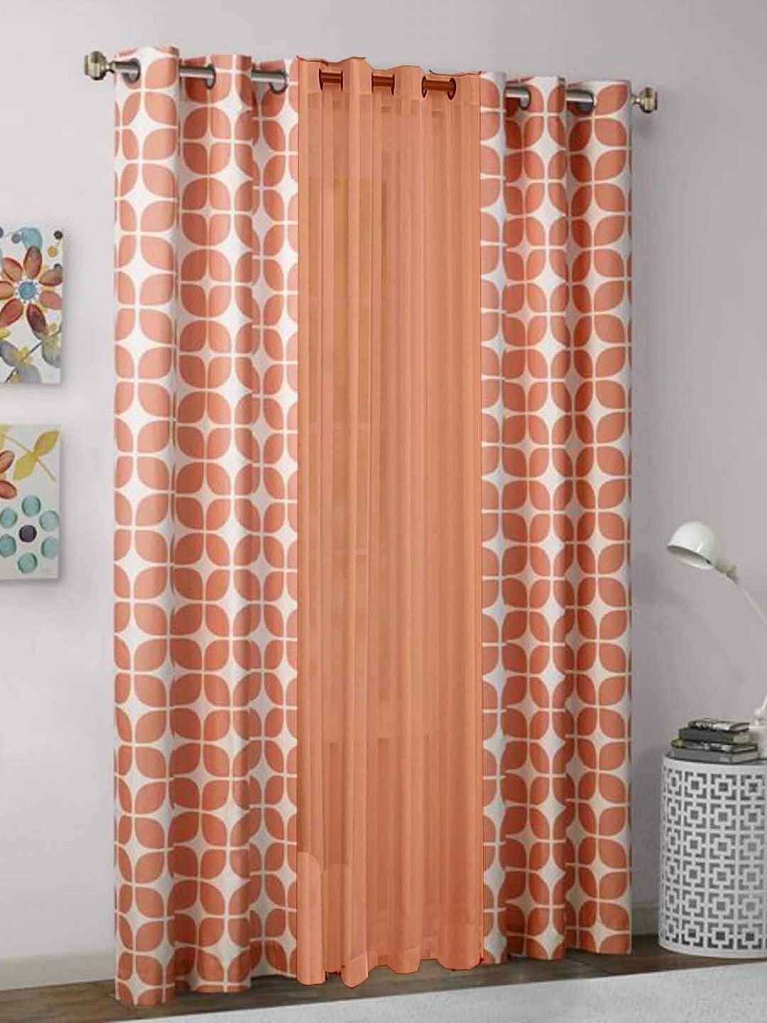 

Dekor World Multicoloured Set of 3 Window Curtain, Multi