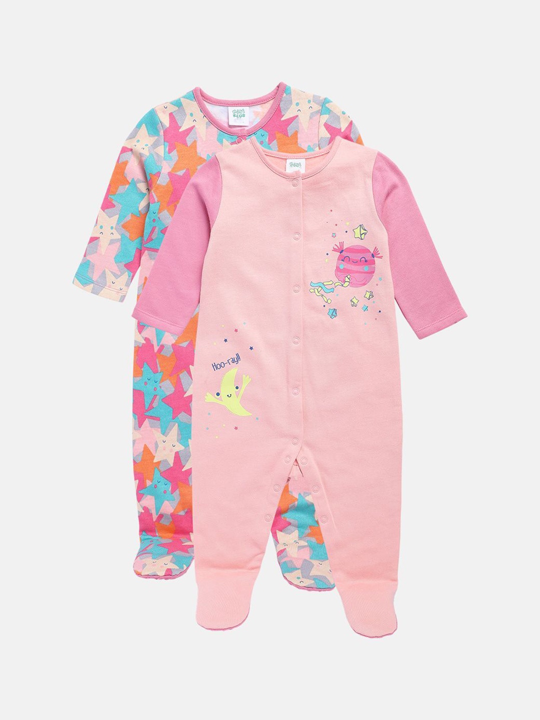 

MINI KLUB Girls Pack of 2 Printed Sleepsuit, Pink