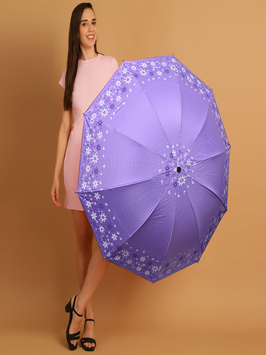 

LOOM LEGACY Manual 3 Fold Floral Umbrellas, Purple