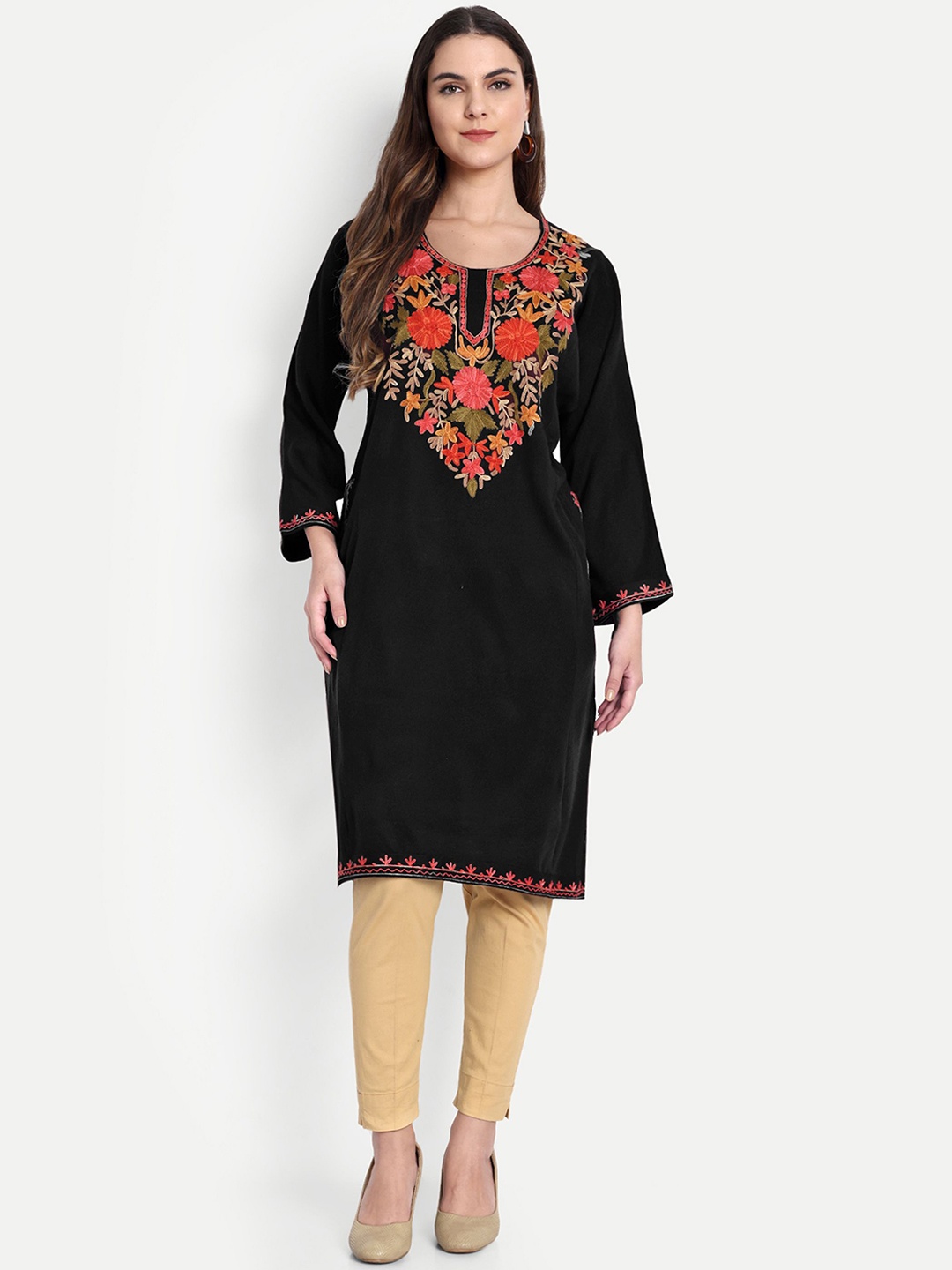 

HAUTEMODA Women Yoke Design Woollen Kurta, Black