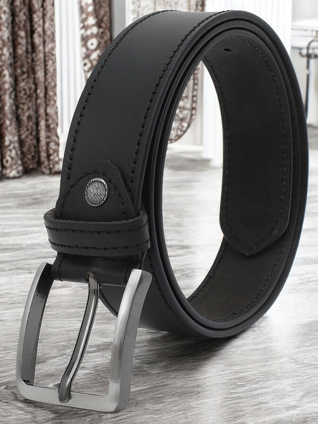 

Metronaut Men Textured Leather Formal Belt, Black