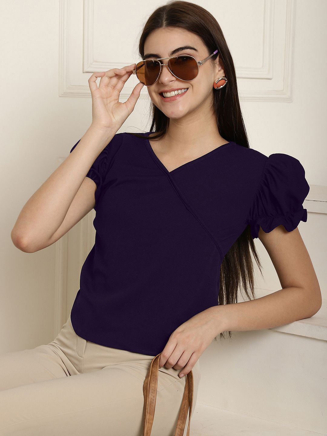 

Metronaut Puff Sleeve Wrap Top, Multi