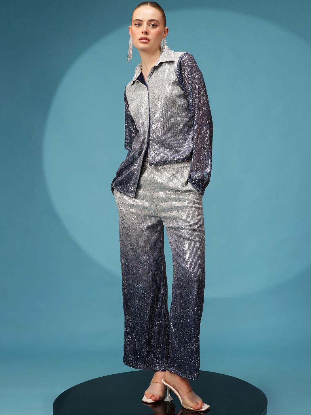 

Molly & Michel Sequinned Shirt & Trousers Co-Ords, Blue