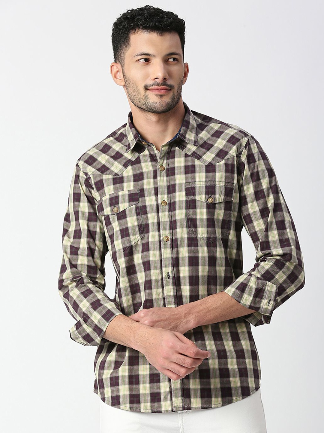 

SNX Men Tailored Fit Checked Casual Shirt, Brown