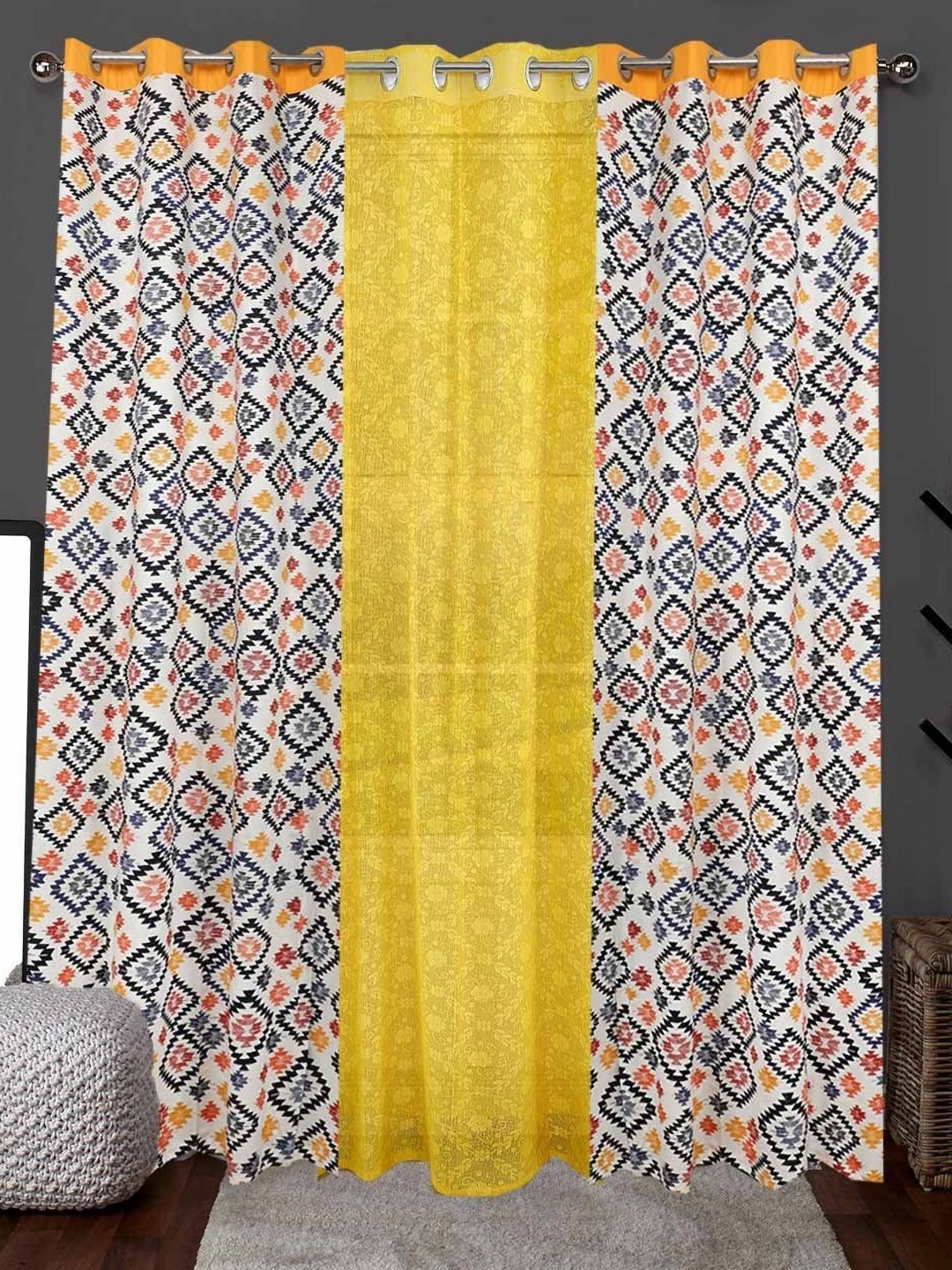 

Dekor World Multicoloured Set of 3 Door Curtain, Multi