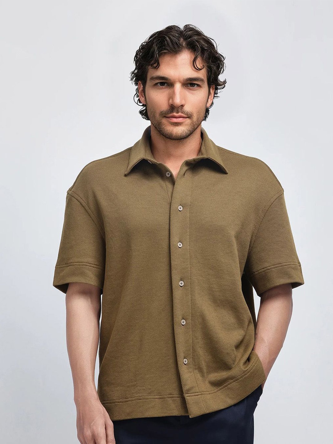

RARE RABBIT Men Comfort Boxy Casual Shirt, Olive