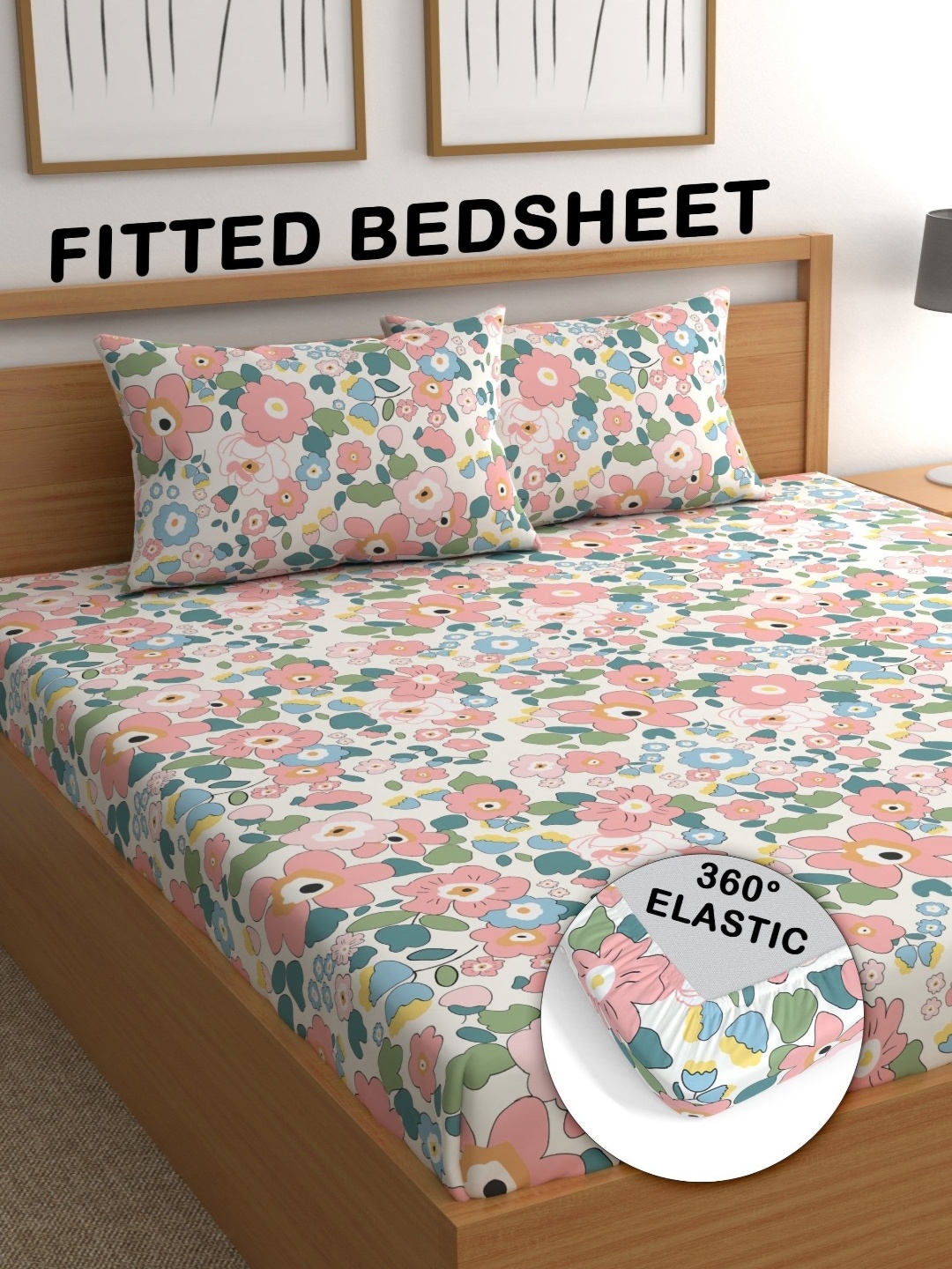

CG HOMES White & Pink Floral 210 TC Queen Bedsheet with 2 Pillow Covers